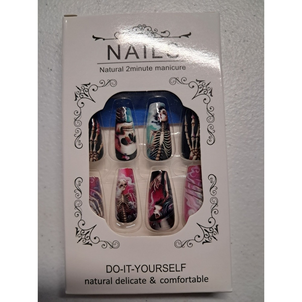 Nails Natural 2minute Manicure Skeleton Skull Gothic‎ Press On Nails DIY Kit